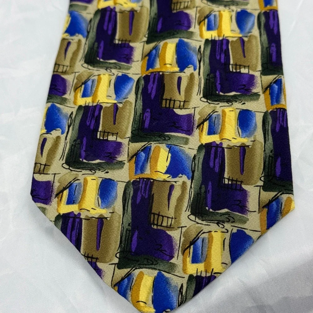 J. Garcia OS Tie Mens Multicolor Paris in the Rain‎ Collection 15 Silk Abstract